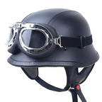 Motorcycle Helmet | Vintage Leather & Integrated Goggles | Safety Certified