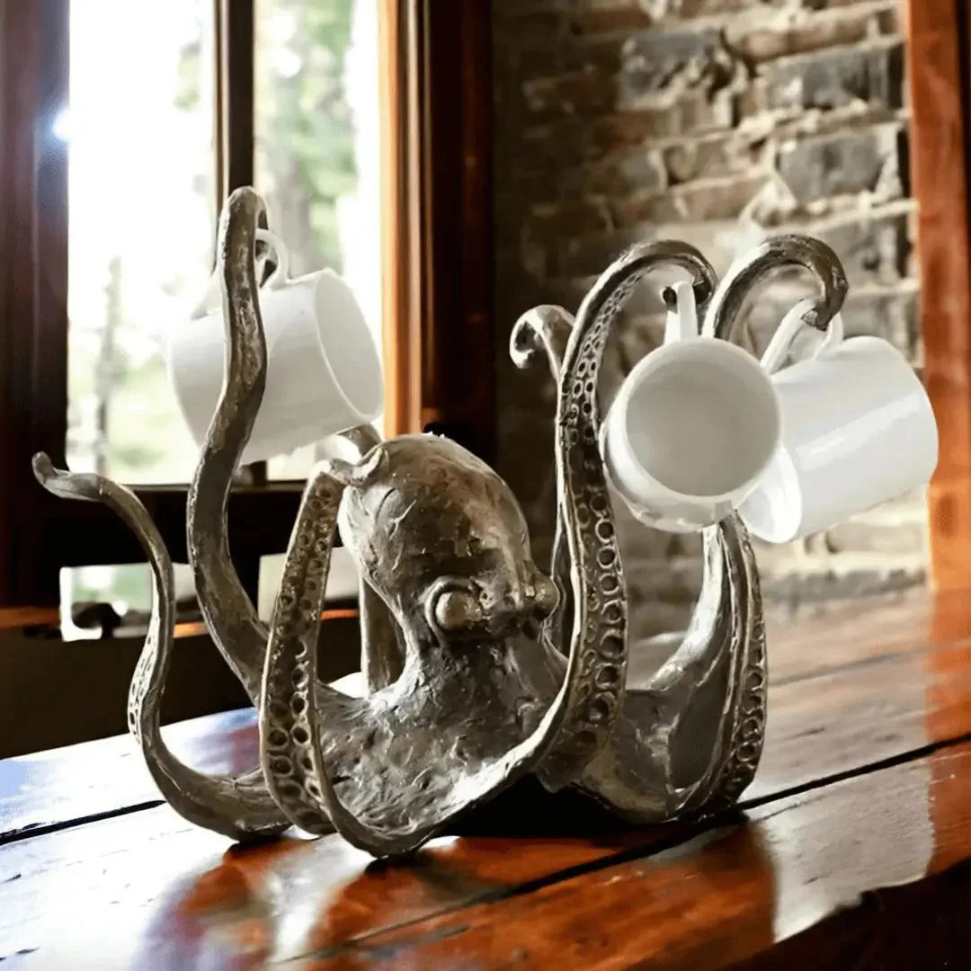 Mug Holder | Tentacle Hooks & Antique Brass | Holds 8 Mugs