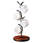 Mug Tree Stand | Powder-Coated Iron & Wooden Base | Holds 5 Mugs