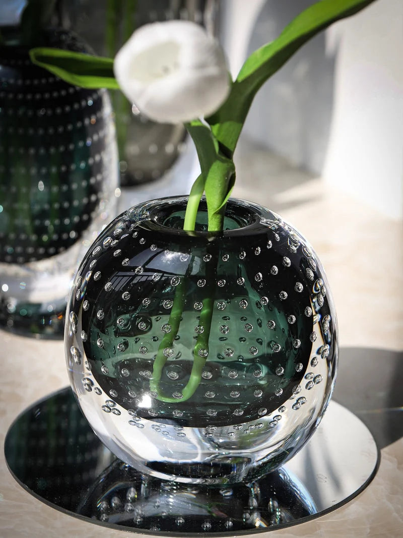 Glass Vase | Handblown Bubble Design | Colored Accents