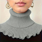 Neck Scarf | Knitted Turtleneck & Ruffled Edge | Detachable