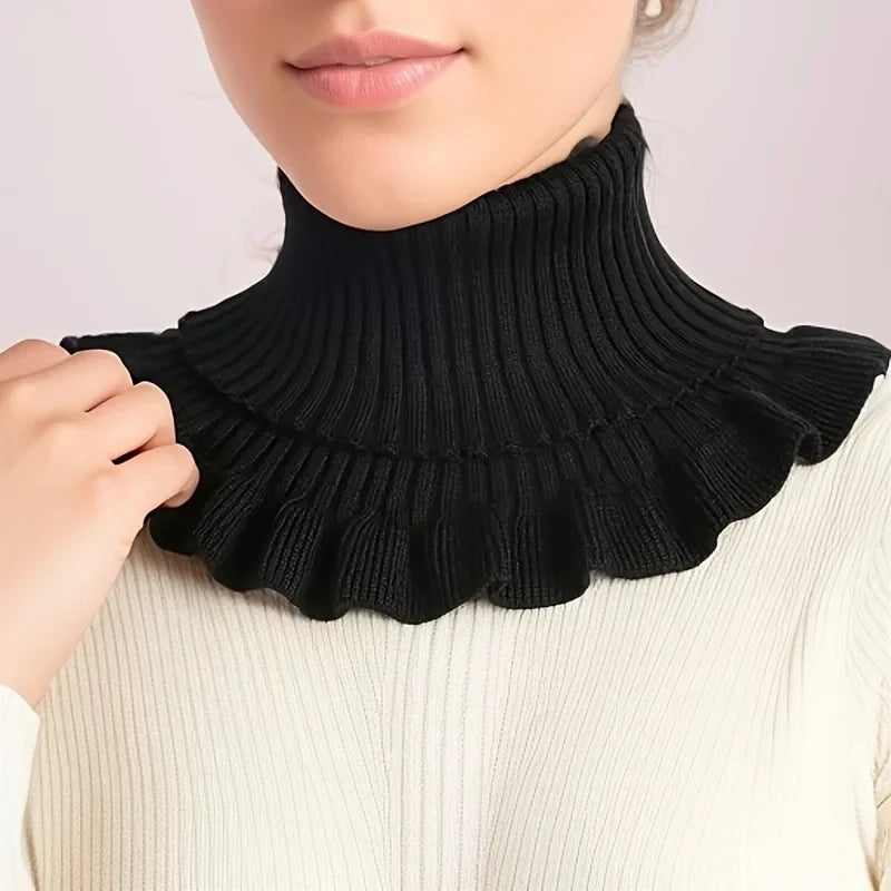 Neck Scarf | Knitted Turtleneck & Ruffled Edge | Detachable