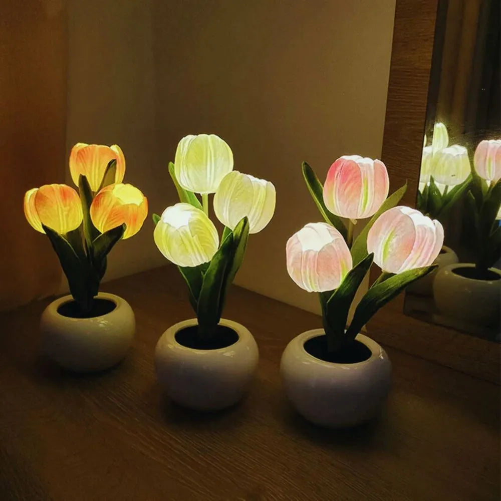 Night Lamp | Realistic Tulip LED & USB Rechargeable | 3 Or 6 Flowers