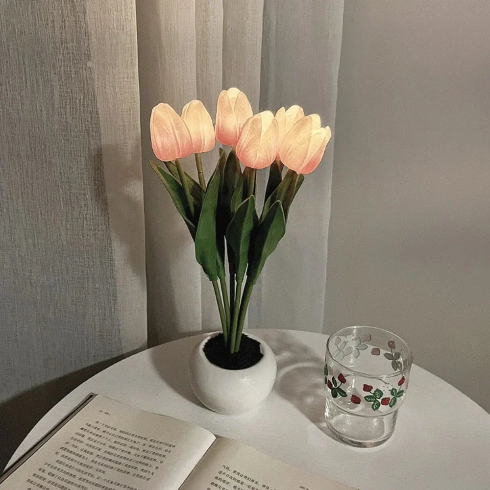Night Lamp | Realistic Tulip LED & USB Rechargeable | 3 Or 6 Flowers