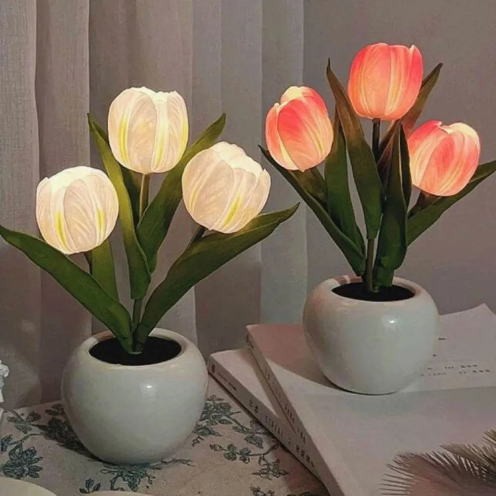 Night Lamp | Realistic Tulip LED & USB Rechargeable | 3 Or 6 Flowers