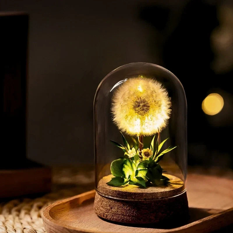 Night Light | Handmade Dried Flowers & Glass Dome | Battery-Powered