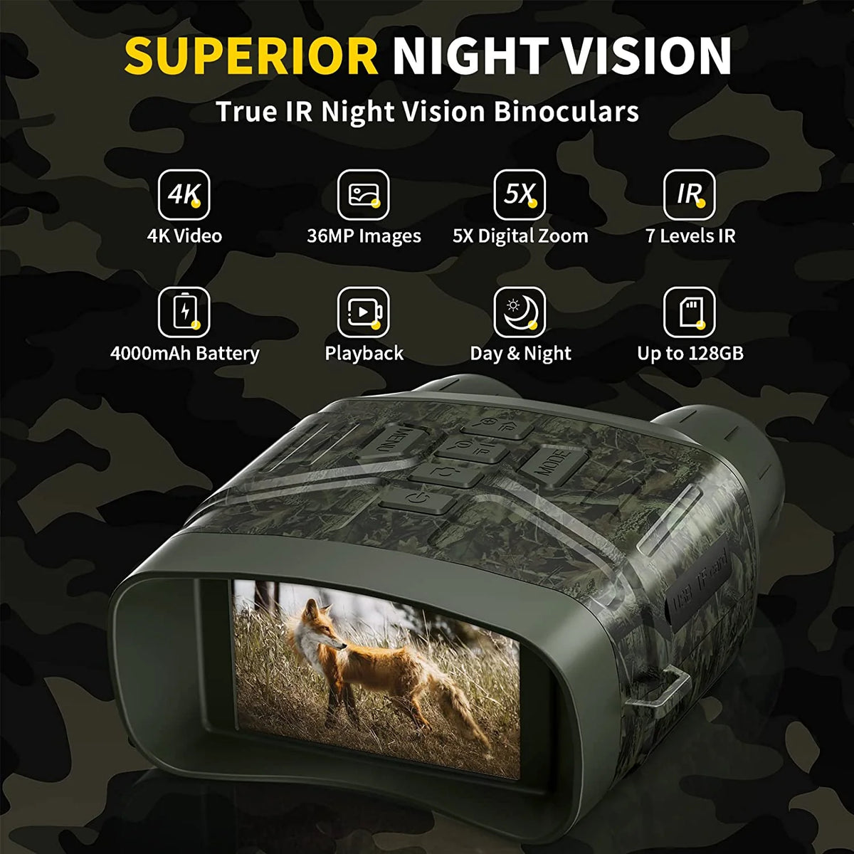 Night Vision Binoculars | 5x Magnification & 4K Recording