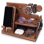Nightstand Docking Station | Solid Wood All-In-One Organizer | 27 x 15 x 19 cm