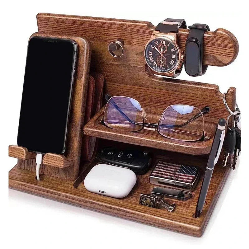 Nightstand Docking Station | Solid Wood All-In-One Organizer | 27 x 15 x 19 cm