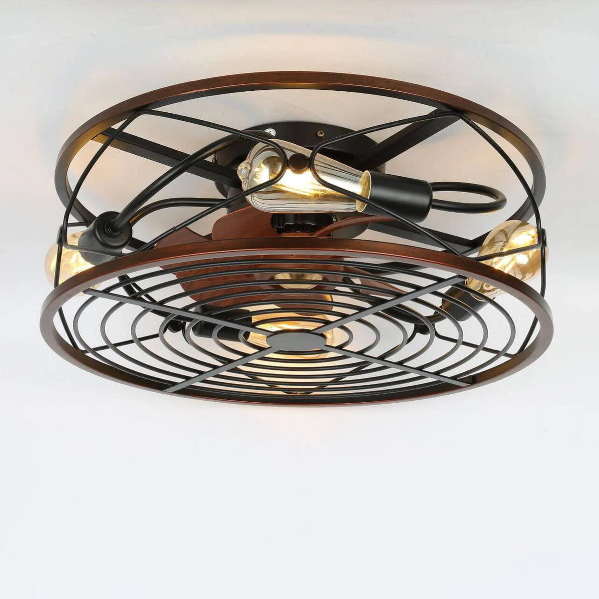 Nordic Industrial Wrought Iron Cylinder 4-Light Chandelier Ceiling Fan Lamp