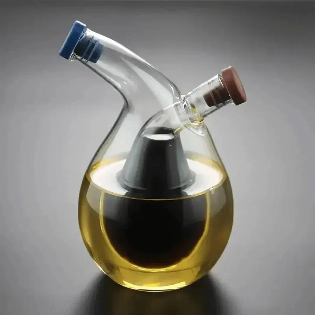 Oil & Vinegar Dispenser | Double-Compartment Glass & Mess-Free Spouts