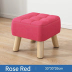 Ottoman Pouf | Padded Soft Linen Seat & Non-Slip Wooden Legs | Small & Medium