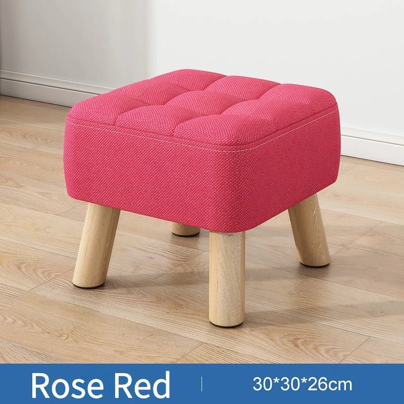 Ottoman Pouf | Padded Soft Linen Seat & Non-Slip Wooden Legs | Small & Medium