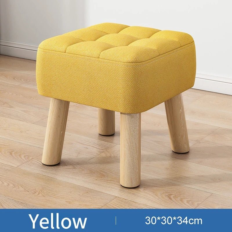 Ottoman Pouf | Padded Soft Linen Seat & Non-Slip Wooden Legs | Small & Medium