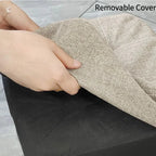 Ottoman Pouf | Padded Soft Linen Seat & Non-Slip Wooden Legs | Small & Medium