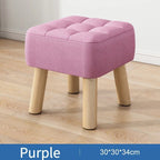 Ottoman Pouf | Padded Soft Linen Seat & Non-Slip Wooden Legs | Small & Medium