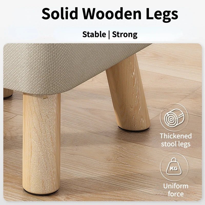 Ottoman Pouf | Padded Soft Linen Seat & Non-Slip Wooden Legs | Small & Medium