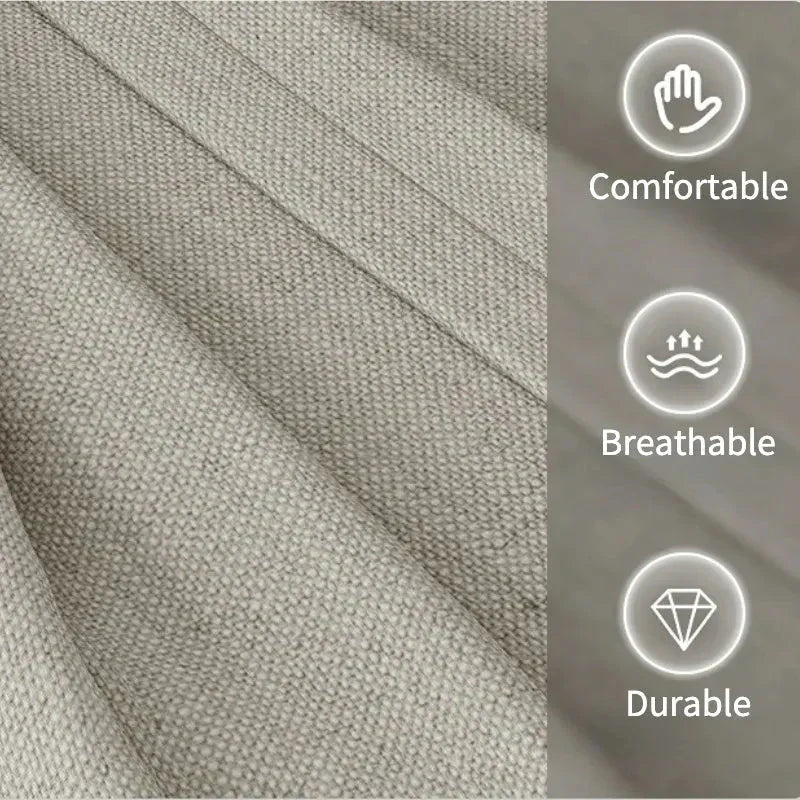 Ottoman Pouf | Padded Soft Linen Seat & Non-Slip Wooden Legs | Small & Medium