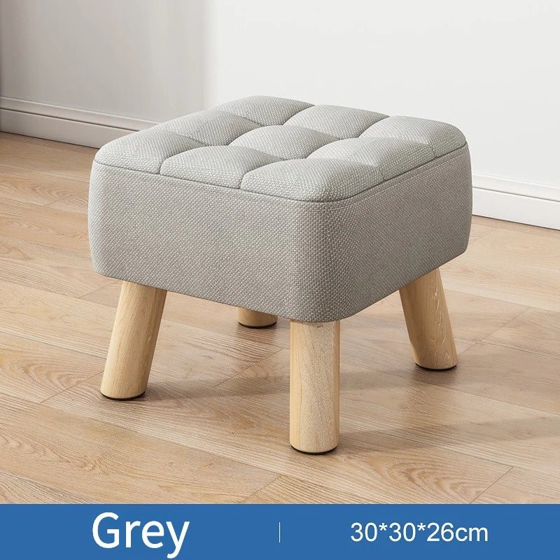 Ottoman Pouf | Padded Soft Linen Seat & Non-Slip Wooden Legs | Small & Medium