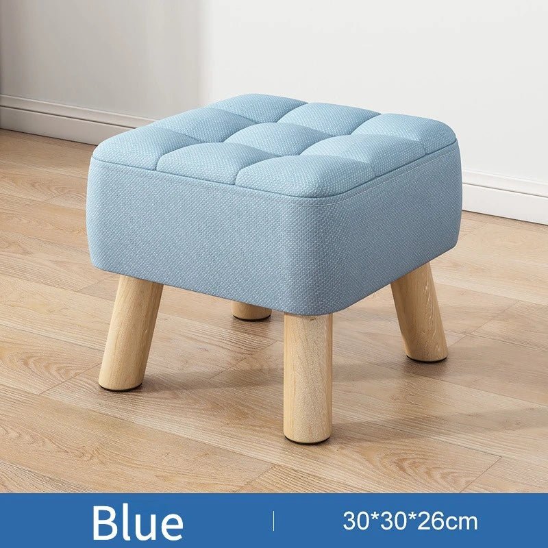 Ottoman Pouf | Padded Soft Linen Seat & Non-Slip Wooden Legs | Small & Medium