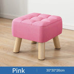 Ottoman Pouf | Padded Soft Linen Seat & Non-Slip Wooden Legs | Small & Medium