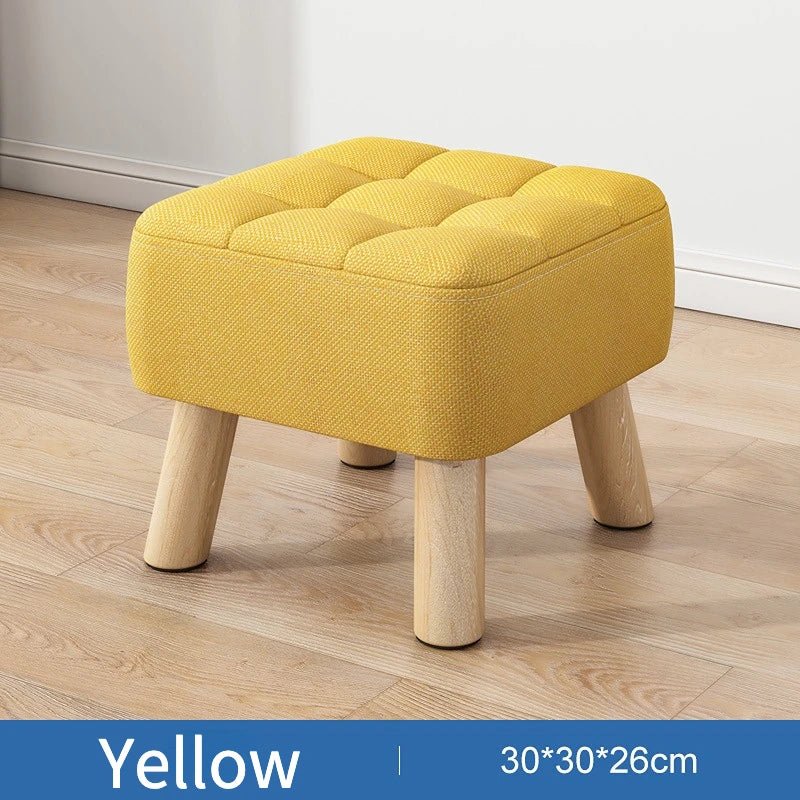 Ottoman Pouf | Padded Soft Linen Seat & Non-Slip Wooden Legs | Small & Medium