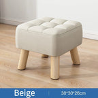 Ottoman Pouf | Padded Soft Linen Seat & Non-Slip Wooden Legs | Small & Medium
