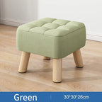 Ottoman Pouf | Padded Soft Linen Seat & Non-Slip Wooden Legs | Small & Medium