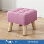 Ottoman Pouf | Padded Soft Linen Seat & Non-Slip Wooden Legs | Small & Medium