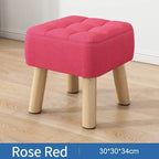 Ottoman Pouf | Padded Soft Linen Seat & Non-Slip Wooden Legs | Small & Medium