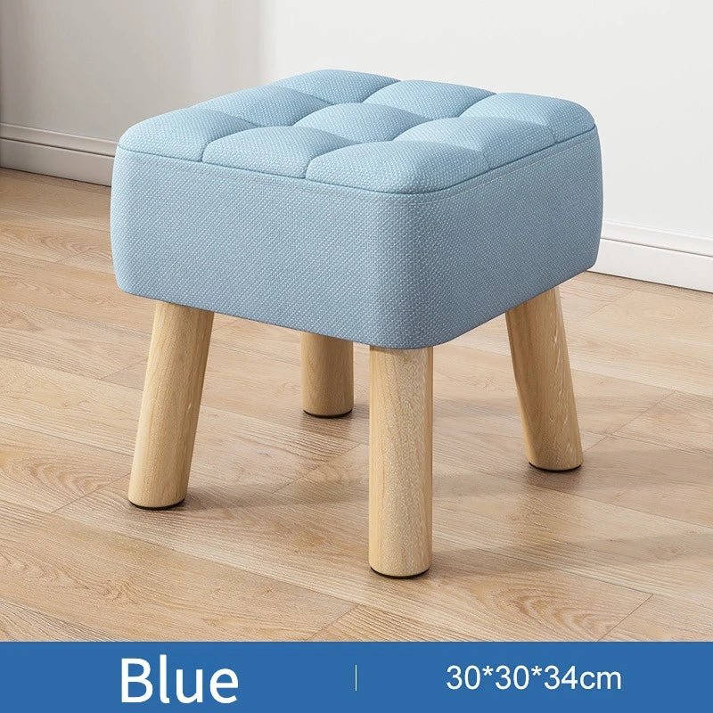 Ottoman Pouf | Padded Soft Linen Seat & Non-Slip Wooden Legs | Small & Medium