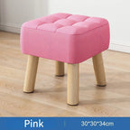 Ottoman Pouf | Padded Soft Linen Seat & Non-Slip Wooden Legs | Small & Medium