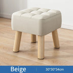Ottoman Pouf | Padded Soft Linen Seat & Non-Slip Wooden Legs | Small & Medium