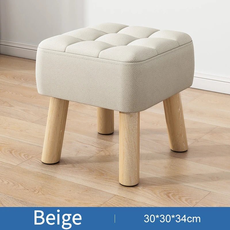 Ottoman Pouf | Padded Soft Linen Seat & Non-Slip Wooden Legs | Small & Medium