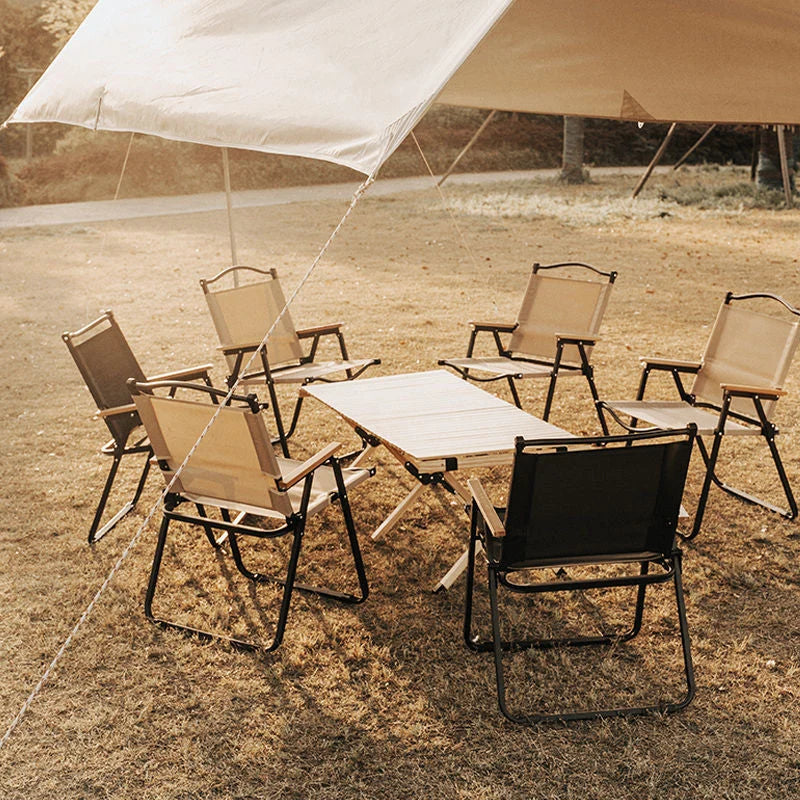 Outdoor Chair | Foldable & Lightweight Oxford Fabric | Beech Wood Armrests