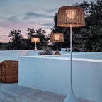 Outdoor Floor Lamp | Woven Rattan Shade & Warm LED | IP65