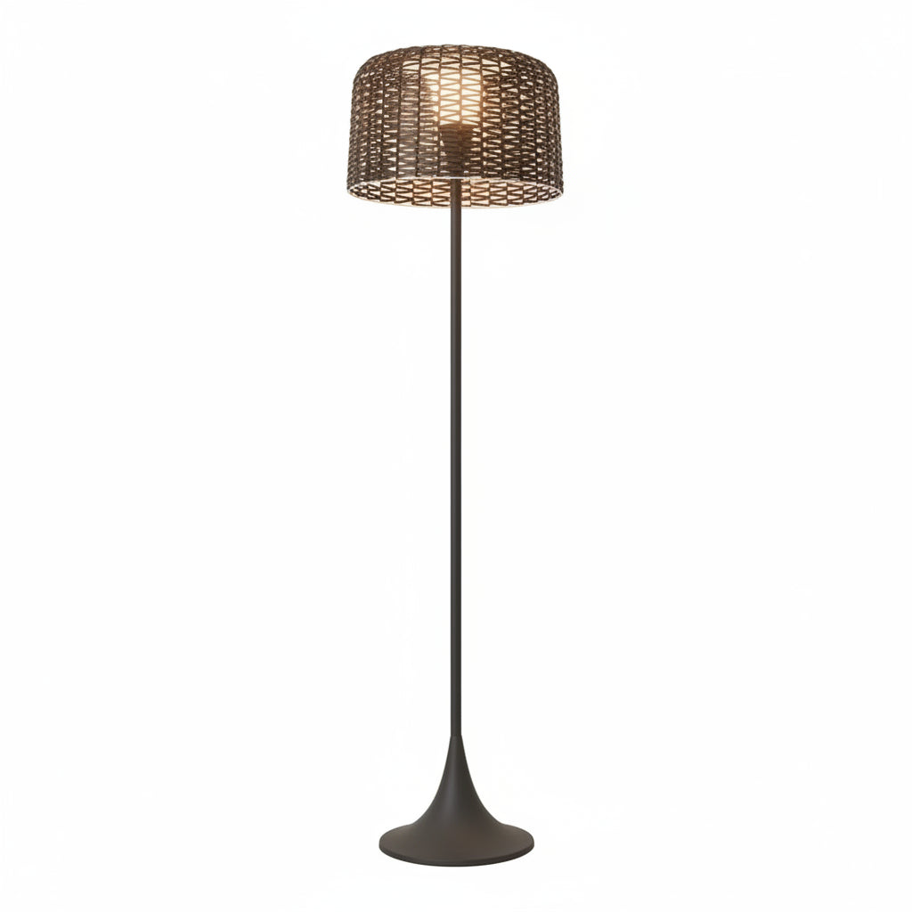 Outdoor Floor Lamp | Woven Rattan Shade & Warm LED | IP65