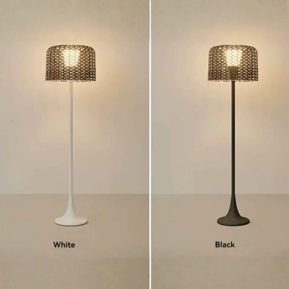 Outdoor Floor Lamp | Woven Rattan Shade & Warm LED | IP65