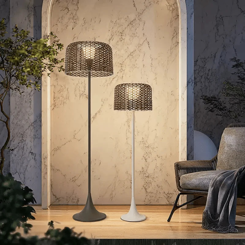 Outdoor Floor Lamp | Woven Shade & Warm LED | IP65