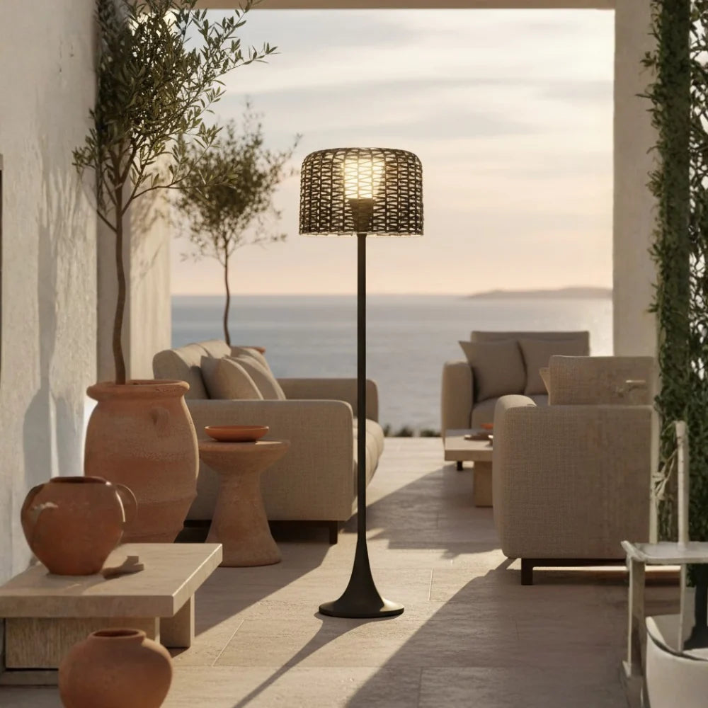 Outdoor Floor Lamp | Woven Shade & Warm LED | IP65