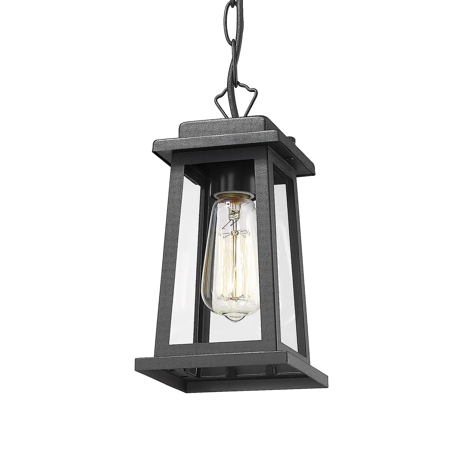 Outdoor Pendant Light | Classic Lantern Metal Frame | Clear Glass Panels