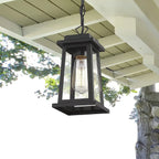 Outdoor Pendant Light | Classic Lantern Metal Frame | Clear Glass Panels