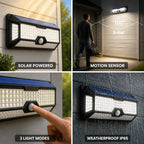 Outdoor Motion Sensor Light | Solar-Powered & IP65 Weatherproof | 120° Detection
