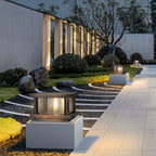 Outdoor Pillar Light | Rectangular Metal & Glass Shade | Post-Mount Hardwired
