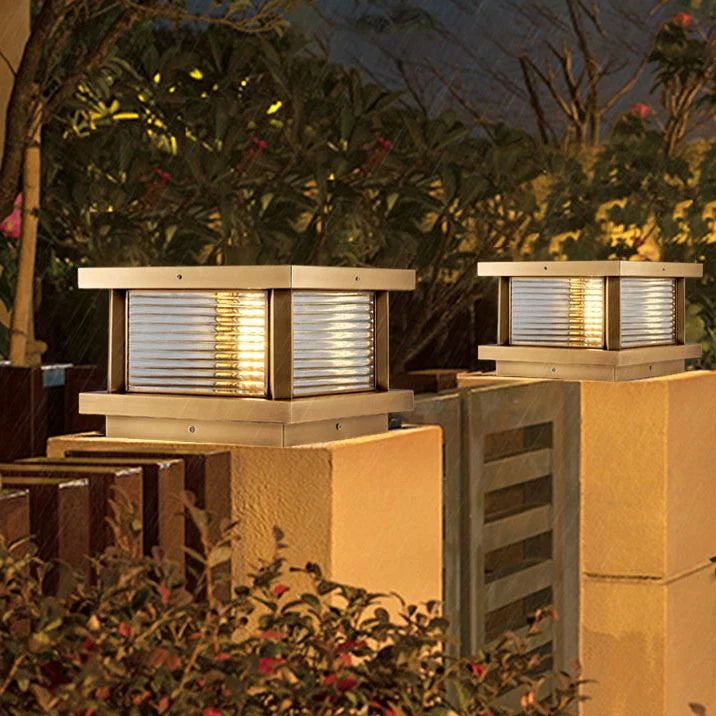 Outdoor Pillar Light | Rectangular Metal & Glass Shade | Post-Mount Hardwired