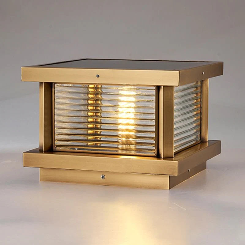 Outdoor Pillar Light | Rectangular Metal & Glass Shade | Post-Mount Hardwired