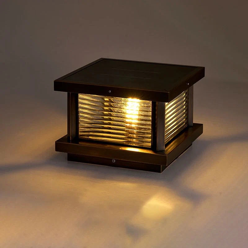 Outdoor Pillar Light | Rectangular Metal & Glass Shade | Post-Mount Hardwired