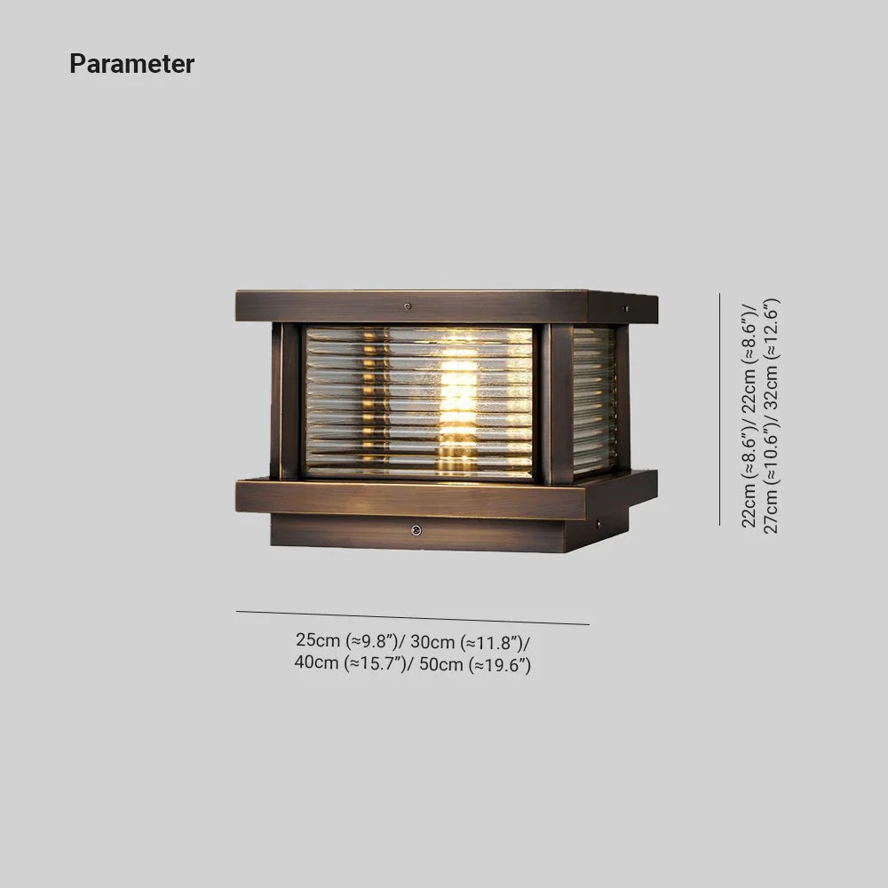 Outdoor Pillar Light | Rectangular Metal & Glass Shade | Post-Mount Hardwired