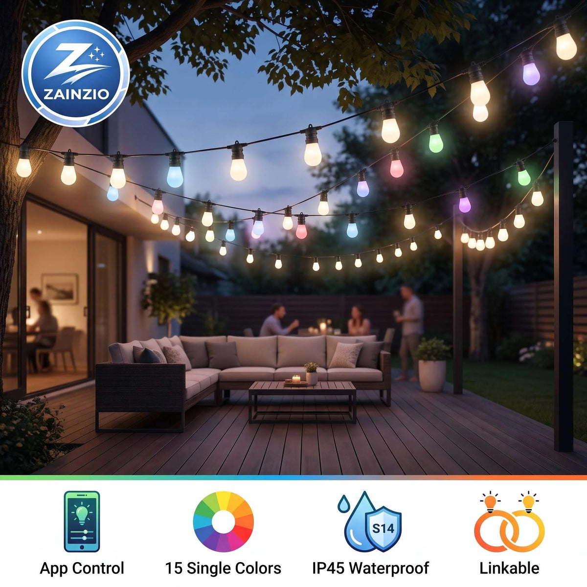 Outdoor String Lights | App-Controlled RGB & Weather-Resistant | 50 Ft