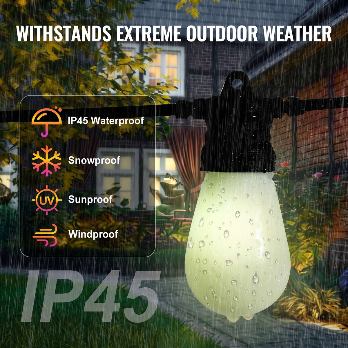 Outdoor String Lights | App-Controlled RGB & Weather-Resistant | 50 Ft